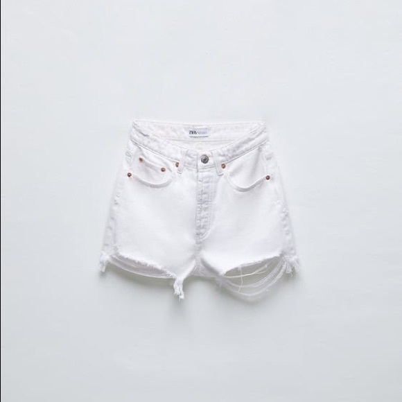 ZARA White Frayed Hi Rise Denim Shorts - Picture 1 of 3